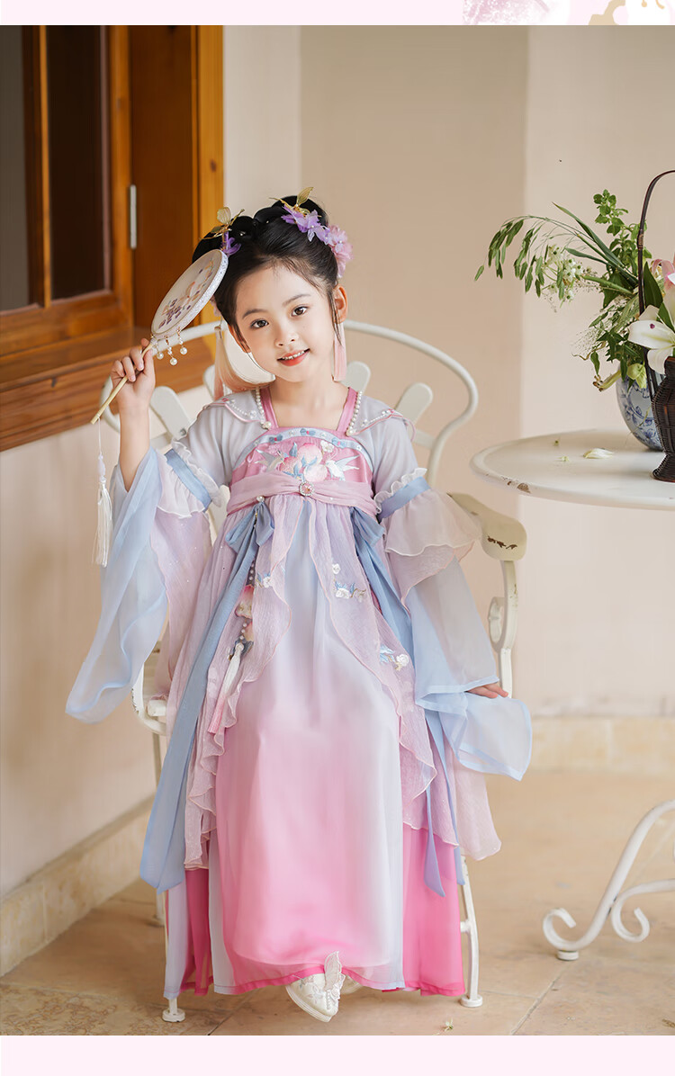 Qibo Hanfu Girls' Spring And Autumn New Style Children's Ancient-Style Ethereal Dress, Chitu (Without Tassel Accessories), Size 150 9