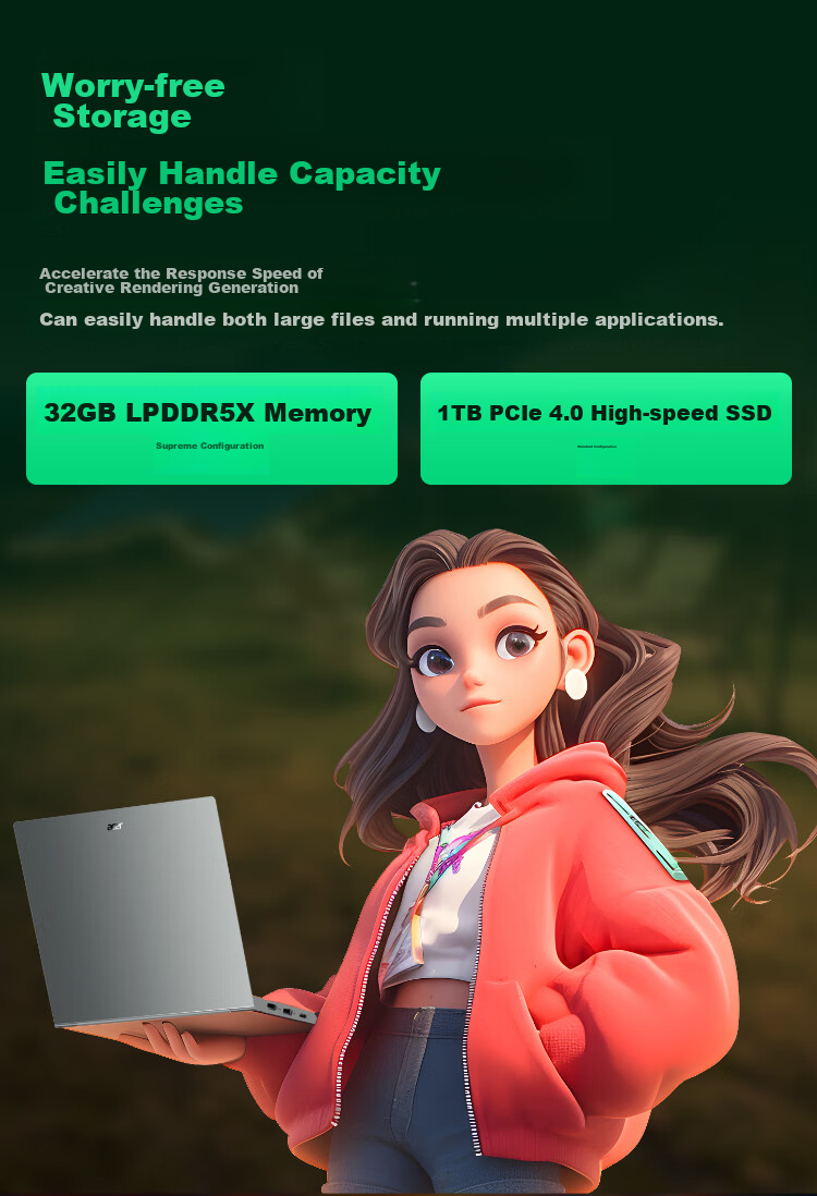 Acer Extraordinary Go Pro AI Dragon Crab Machine, Thin And Light Laptop, 14-Inch Qualcomm Notebook for Students And Office Use (Snapdragon XElite, 32GB RAM, 1TB Storage, 2.5K 120Hz Display) 11