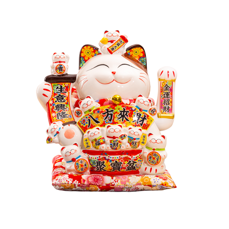 JD Jingzao Fortune Cat Lucky Cat for Living Room Cashier Desk Wealth Attracting Ornament Housewarming Opening Gift Automatic Waving Hand Prosperity Cat