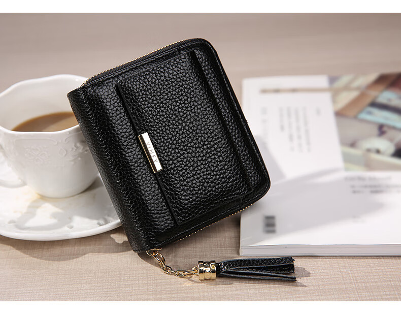 Viney Top-Grain Leather Short Women's Wallet, Student Foldable Coin Purse, Large Capacity Leather Clutch, Light Luxury ID Holder 5