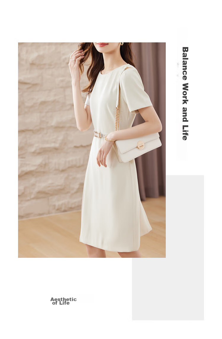 Sentubila Design-Inspired Patchwork Dress, Summer Elegant Pleated Skirt for Petite Figures, Apricot Color, Size S 3