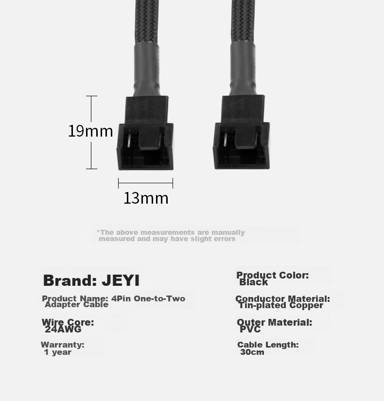 JEYI Desktop Motherboard Fan Adapter Cable, 4-Pin One-To Adapter Cable Extension, Motherboard 4-Pin Temperature Control Interface Expansion, Case Fan Connection Cable 5