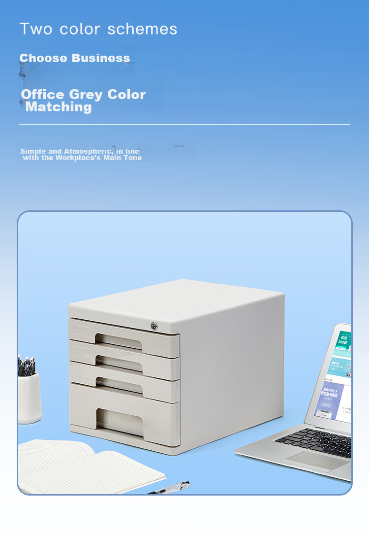 COMIX 4-Tier Lockable Desktop File Cabinet with Drawers, Plastic Storage Cabinet with Index Labels, Office Supplies, Gray B2251 5