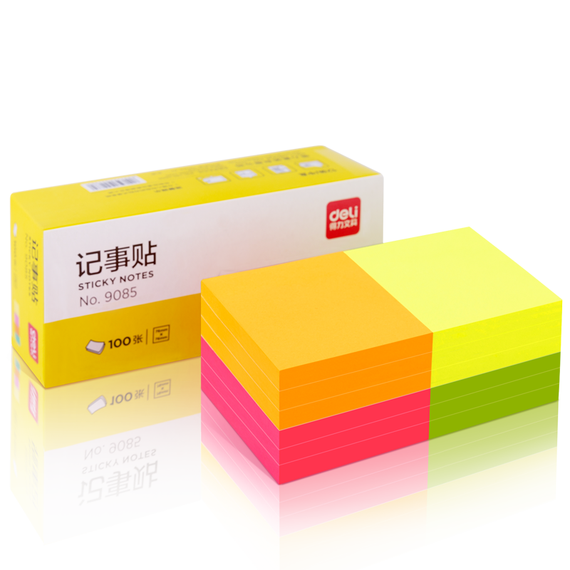 Deli 12 Packs of 1200 Sheets Fluorescent Colored Sticky Notes, 76*76mm Memo Pads/note Pads/self-Adhesive Message Books, Office Supplies, 9085