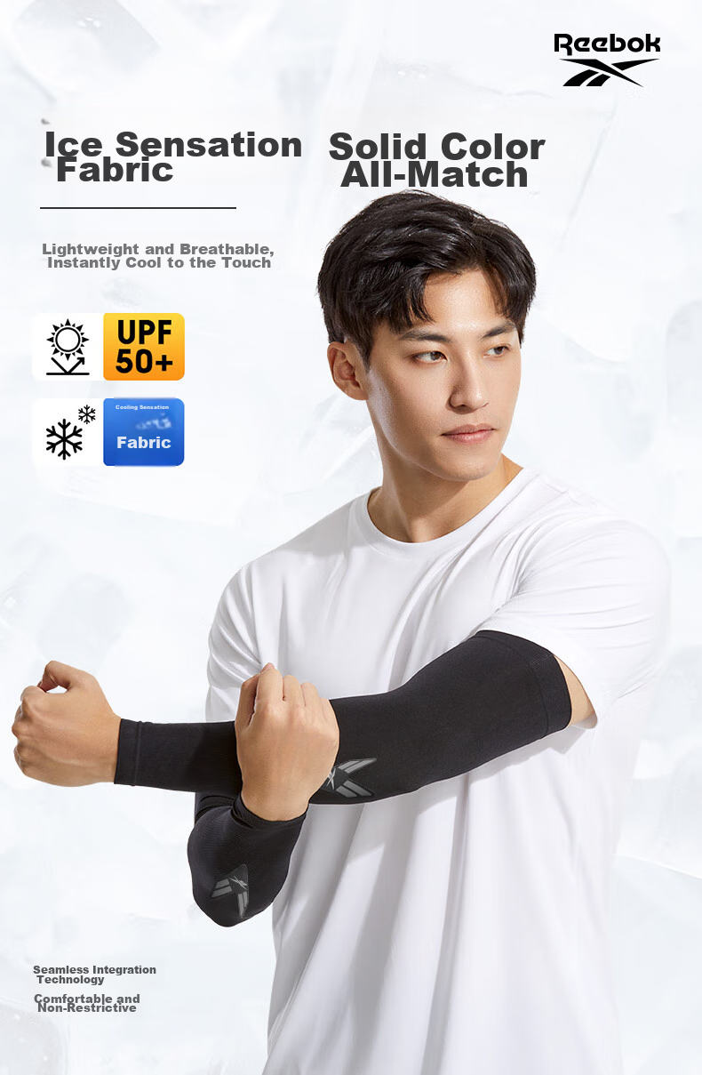 Reebok Ice Silk Cooling Arm Sleeves for Men And Women, UV Protection Arm Guards, Sun Protection Sleeves 1