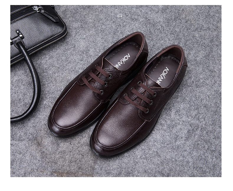 Aokang Leather Shoes for Men, Casual Business Shoes, Comfortable Work Lace-Up Formal Shoes, British Style Footwear, Black, Size 42 10