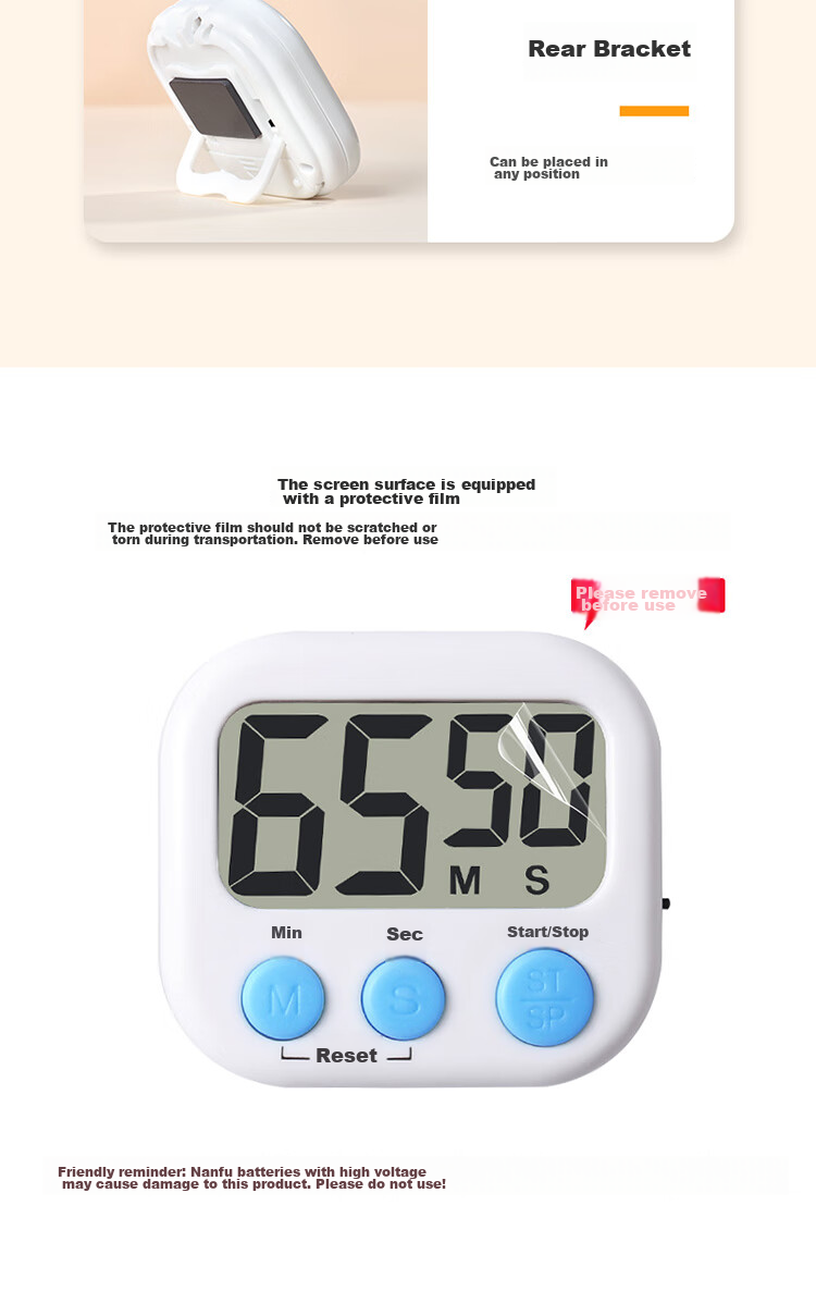 BJ Timer, Study Time Management Timer, Kitchen Multifunctional Baking Electronic Countdown Timer, Magnetic Desig 11