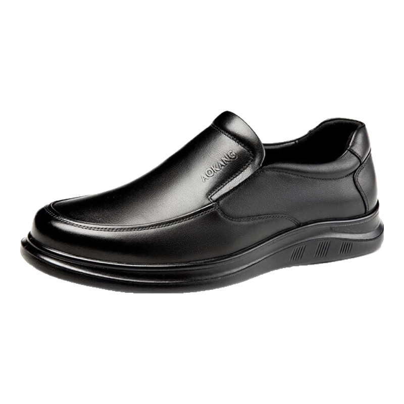 Aokang Men's Business Casual Slip-On Leather Soft Sole Comfortable Loafers Black Size 42