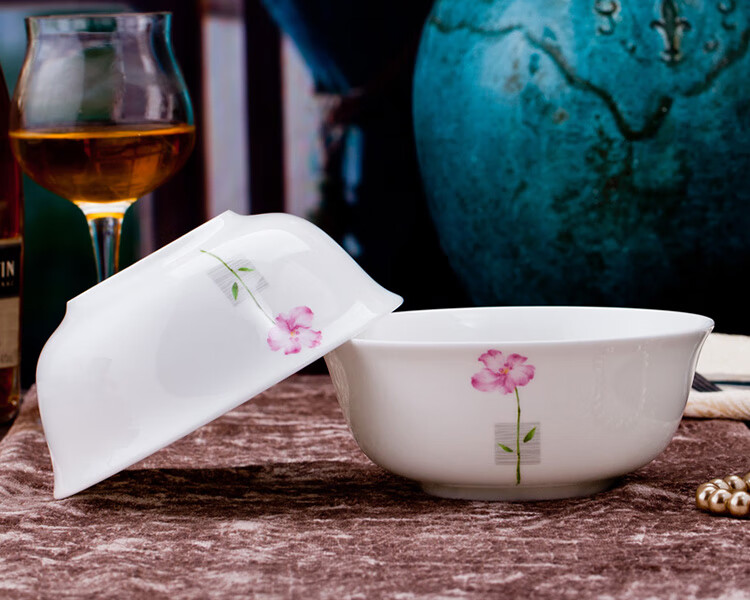 Remec Bone China Flower Good Moon Round 6-Inch Noodle Bowls, Set of 2, Rice Bowls, Soup Bowls, Medium Bowls 2