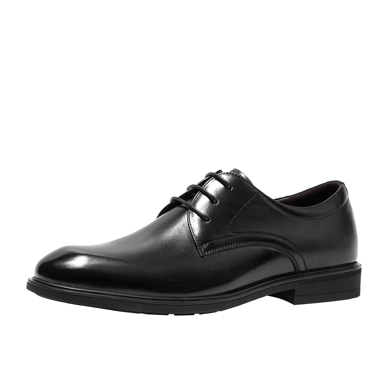 Aokang Men's Comfortable Business Formal Leather Shoes Round Toe Waxed Lace-Up Simple Work Shoes Black Size 43