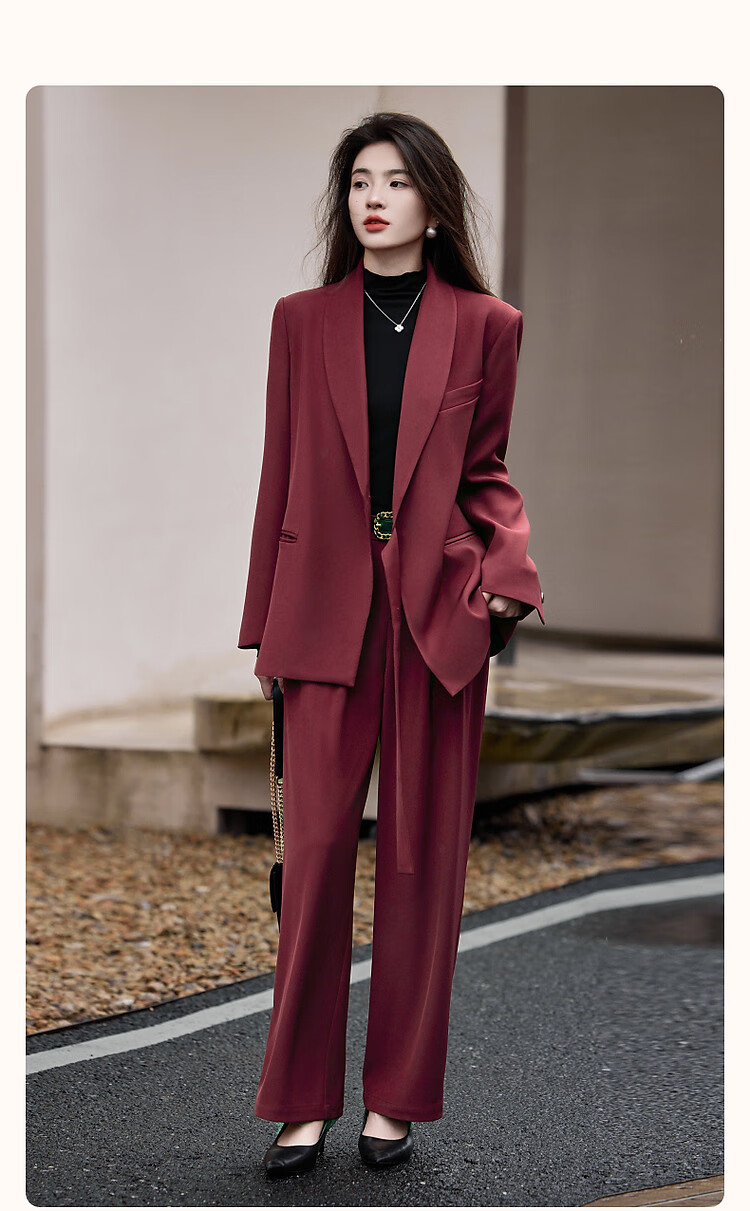 Dme [Zhi Gan Suit Set] Spring And Autumn Classic Buckle-Up Top with Long Pants, Women's Business Suit Two-Piece Set 2
