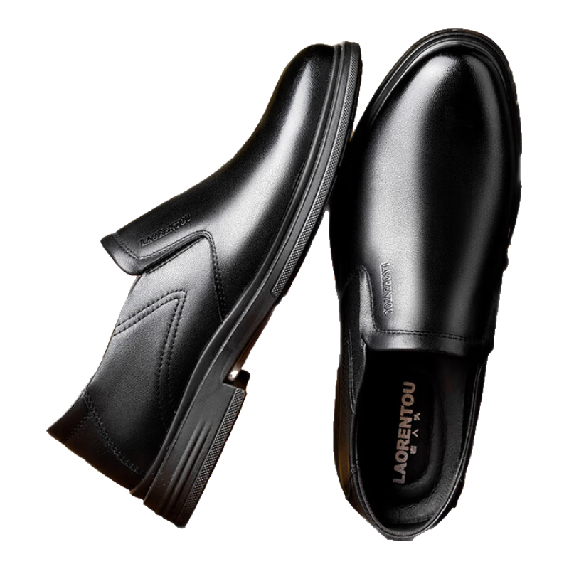 LAORENTOU Men's Leather Shoes, Casual Shoes, Top-Grain Cowhide, Simple Business Formal Slip-On Shoes, LA51 Black, Size 44