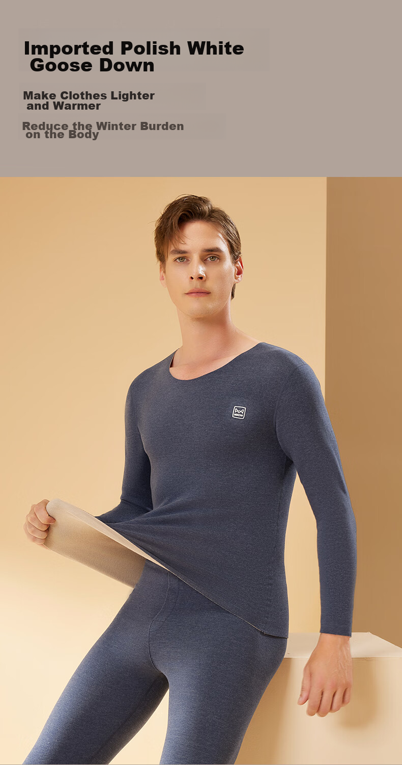 MiiOW [Goose down And Silk] 2026 New Thermal Underwear for Men, German Goose Down Heating Thickened Autumn Top And Bottom Set Base Layer 11