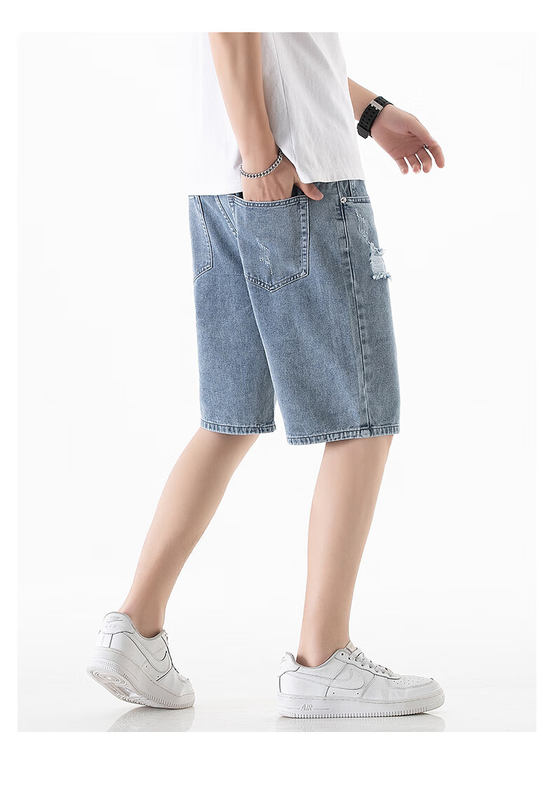 ROMON Men's Denim Shorts, Summer Lightweight Trendy Casual Five-Point Pants, Loose-Fitting Trousers, Men's Clothing 9607 Light Blue XL 4