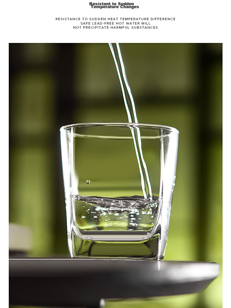 Ocean Thai Imported Glass Water Cups, Juice Cups, Milk Cups, Wine Glasses, Square Tea Cups, 295ml Set of Six 6