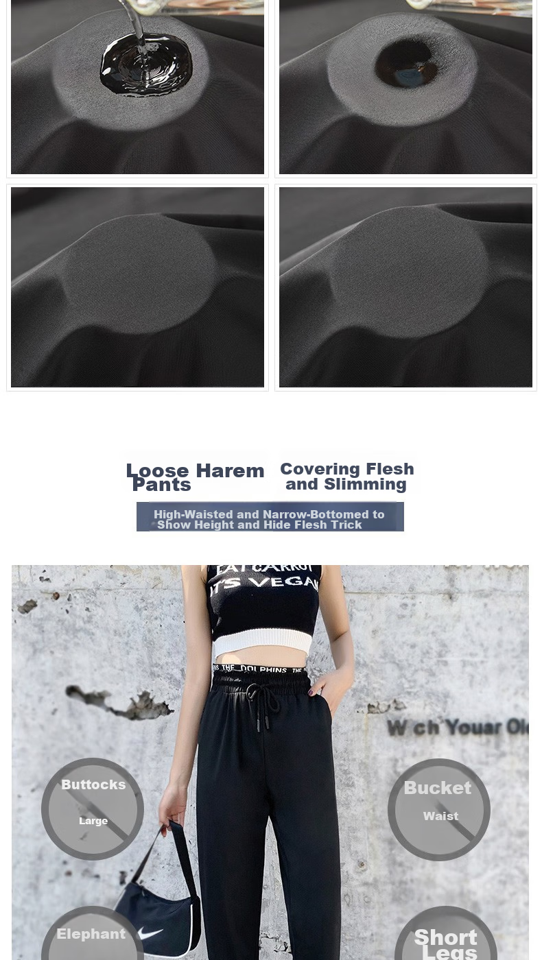 LangSha Ice Silk Sports Pants for Women, Summer Lightweight Loose Casual Pants, Harem Joggers with Elastic Cuffs, Black Slimming Quick-Dry Women's Trousers 5