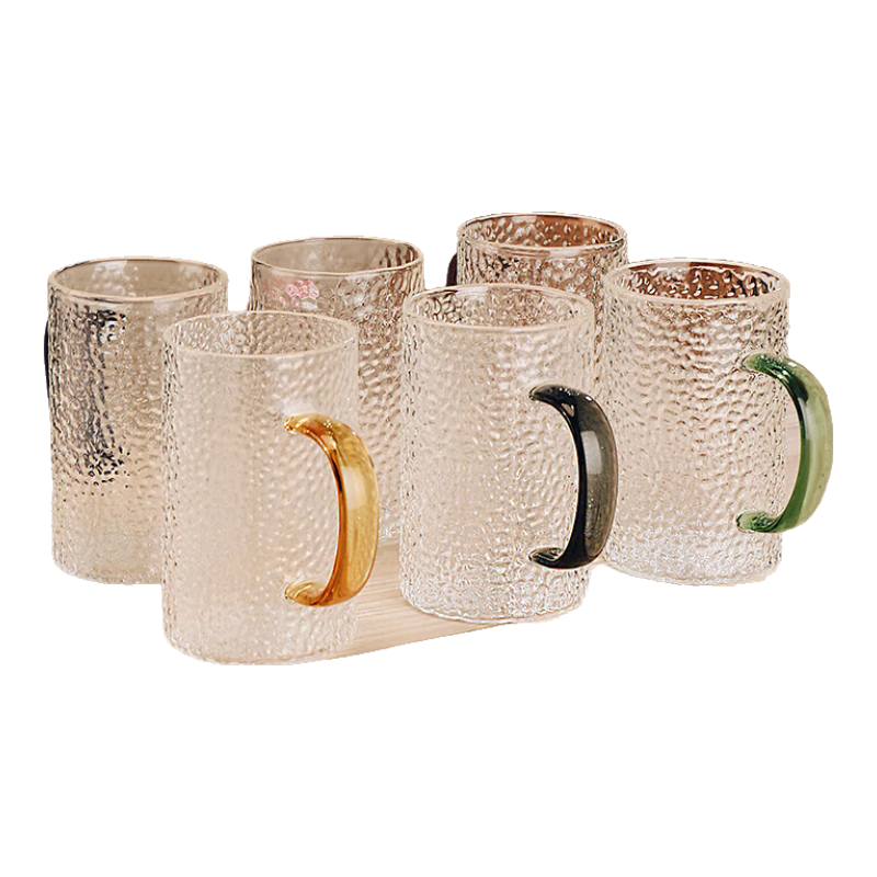 Genas Japanese Style Hammered Glass Mug Set with Handle for Home and Guest Tea Cups High Aesthetic Drinking Glasses
