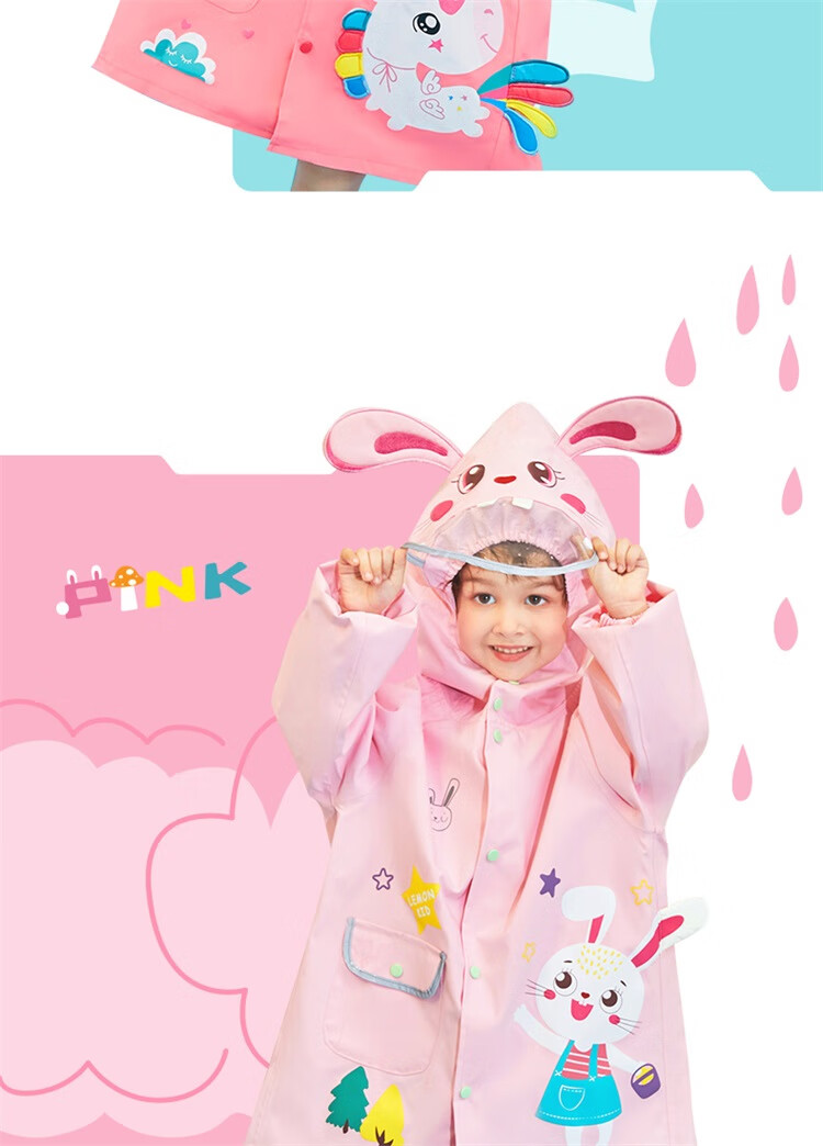 Lemonkid Children's Raincoat for Boys And Girls, Baby Rain Poncho, Elementary School Student Rain Gear, Tiana Rainbow Star Rabbit One-Piece, XL 17
