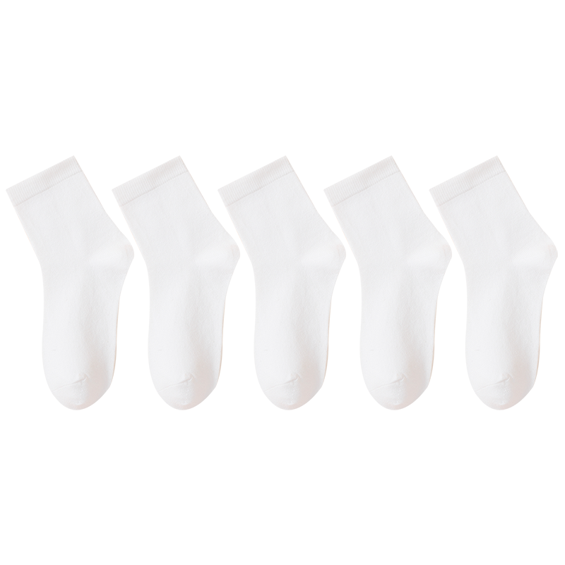 LangSha Children's Socks, Boys And Girls Mid to Big Kids, All-Season School White Socks, Youth Student Mid-Calf Cotton Socks, 5 Pairs Pack