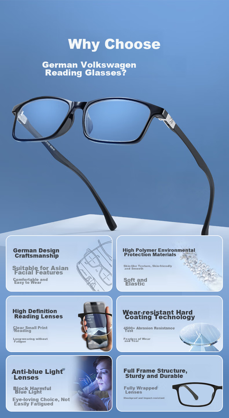 Volkswagen German, Volkswagen Reading Glasses for Men, High-Definition Anti-Blue Light Genuine Imported Brand Gift, W606-300 4