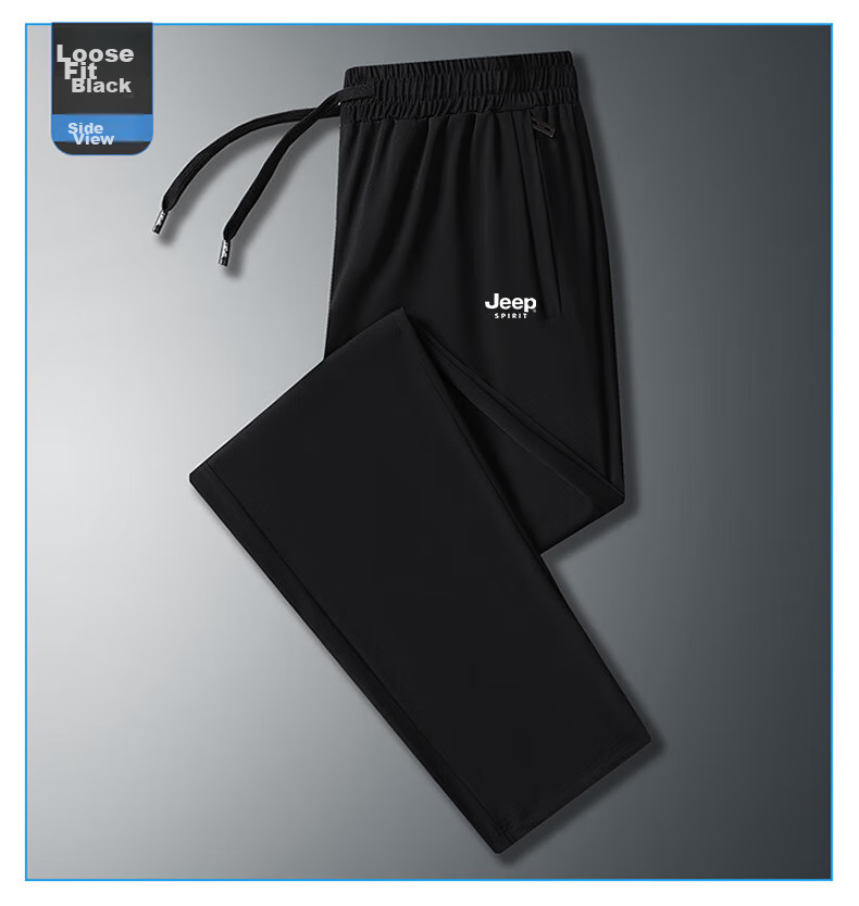 JEEP SPIRIT Casual Pants, Summer Ice Silk Straight-Leg Quick-Dry Sports Pants, Lightweight Breathable Loose-Fitting, Dark Gray Straight-Leg, 2XL 15