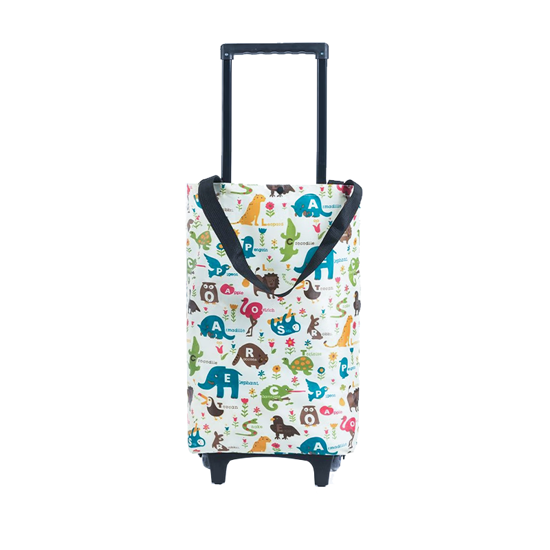 Shengnishangpin Folding Shopping Cart, Hand-Pulled Grocery Trolley for Home Use, Portable Lightweight Pull Cart with Cartoon Animal Desig
