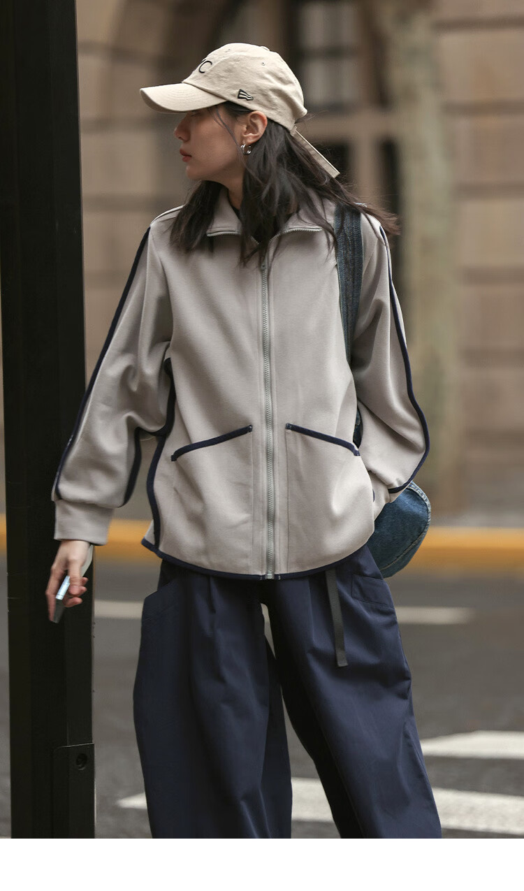 Dme [Stand-Up Collar Contrasting Trim Sweatshirt], Spring And Autumn Design, Stylish, Slimming, Long-Sleeve Casual Jacket for Wome 13