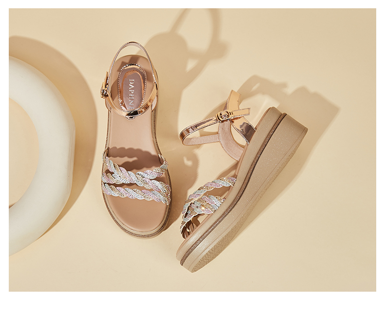 DAPHNE Thick-Soled High Heel Sandals for Women, Fashionable Comfortable Versatile Wedge Flat Platform Women's Shoes 4622303003 Gold 35 23