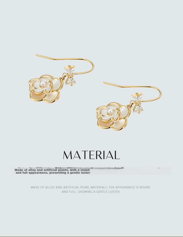 AJIDOU Women's Camellia Series Pearl Floral Stud Earrings, Elegant Versatile Gift for Girlfriend, Wife, Mid-Autumn Festival 8