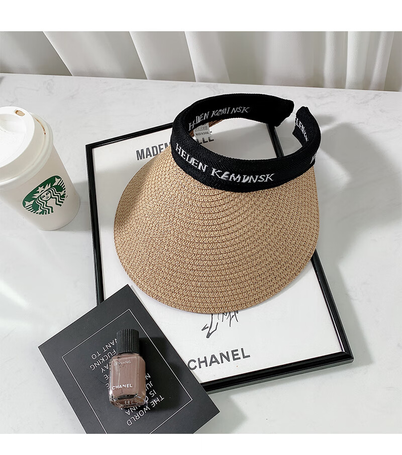 XUEXIMAN Summer Ins Straw Topless Baseball Cap for Women, Outdoor Versatile Beach Wide Brim Sun Protection Visor Hat, Sunshade Hat 12