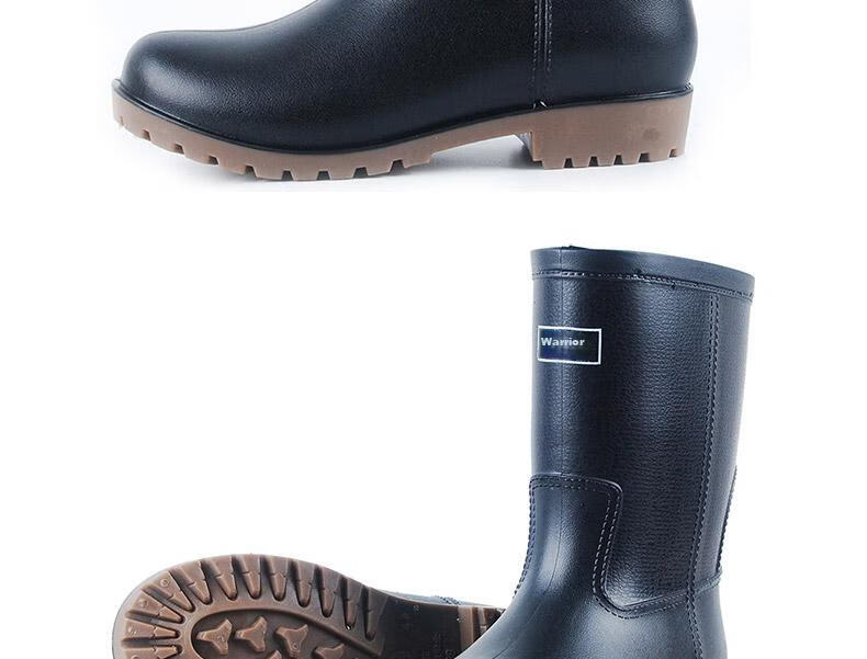 Warrior Men's Mid-High Rain Boots, Adult Waterproof Shoes, Rubber Boots, HXL128-B, Black Mid-Calf, Size 41 21