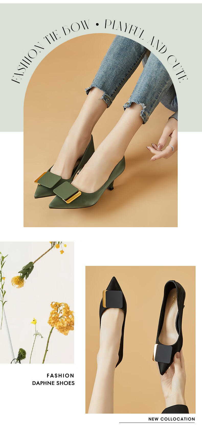 DAPHNE Women's High Heels, Fashionable Elegant Pointed Toe Stilettos, Slip-On Dress Shoes, Women's Footwear 4622101040, Green, Size 36 4