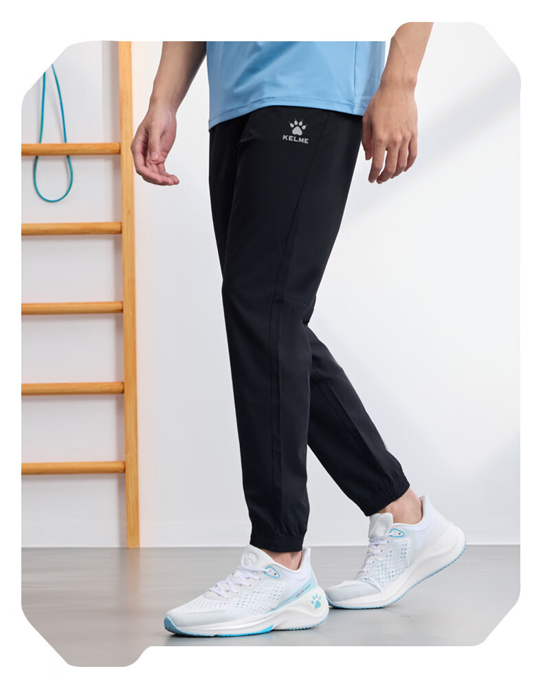 KELME Quick-Dry Sports Pants, Summer Lightweight Breathable Ice Silk Tapered Jogger Woven Casual Trousers, Black, Size L 3