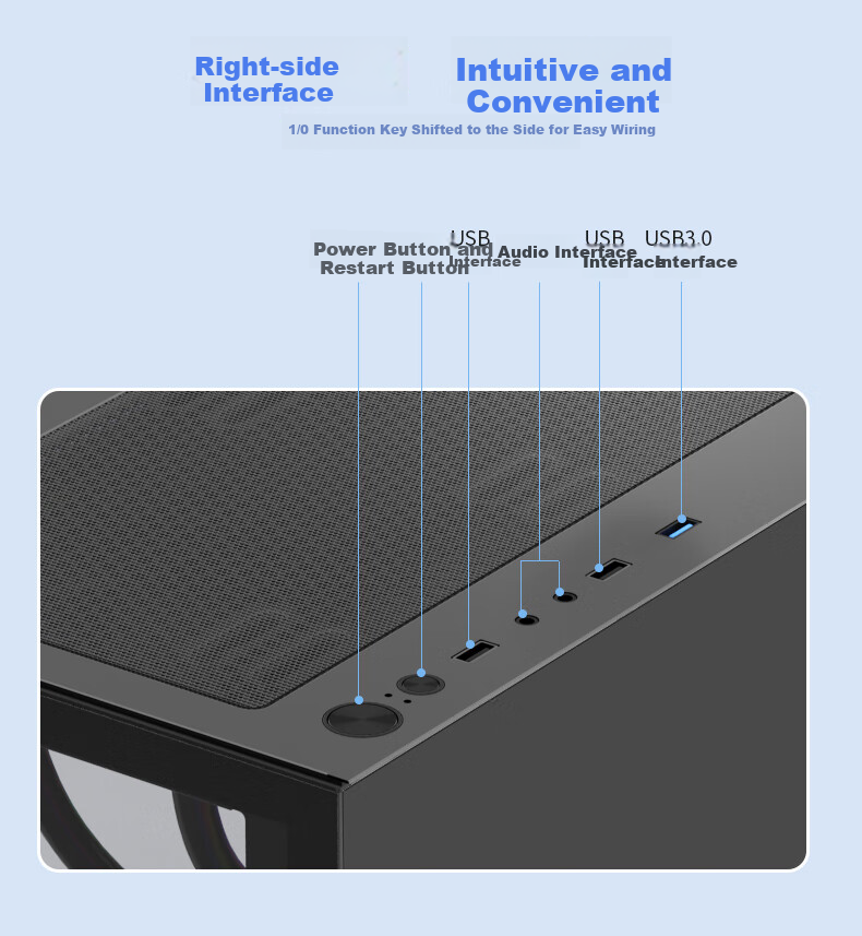 BUBALUS Black Light Realm Gaming Computer Case (Panoramic Tempered Glass / M-ATX Motherboard / 240mm Water Cooling / Vertical Airflow Duct) 3