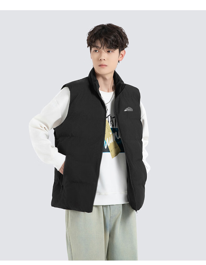 Huili Cotton Vest for Men, Autumn And Winter Warm Thickened Outer Wear, Men's Stand-Up Collar Waistcoat, Casual Cotton Clothing, Men's Wear, Black, 3XL 13