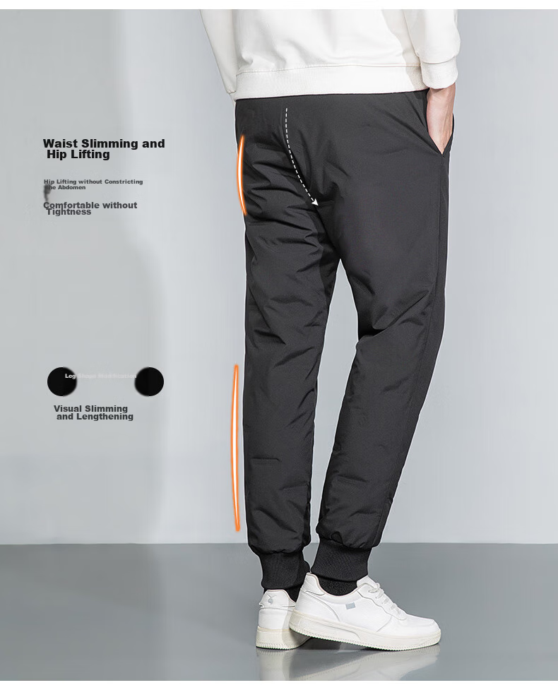 SNOWFLYING Men's Goose Down Pants, Thickened Winter Warm Patch, Straight-Leg Windproof Outdoor Casual Trousers, Size 175 6