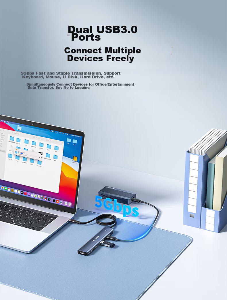 Acasis Type-C Expansion Dock, Computer Desk Type-C to HDMI Adapter, IPad Pro Converter, USB Hub, 4K Compatible with MacBook, Apple, 1 Meter DS-9901 13