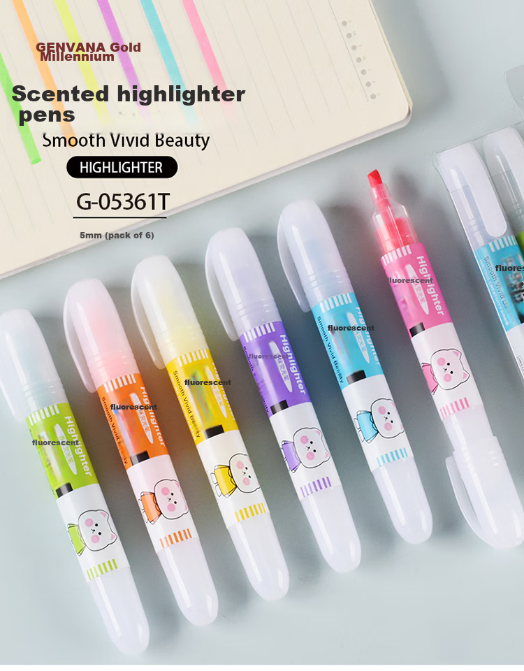 Genvana 6-Color Soft Tip Highlighters, Children's Day Gift, Flat Pen for Note-Taking, Reviewing, Journaling, Memorization Aid, Handwritten Markers G-0543 1