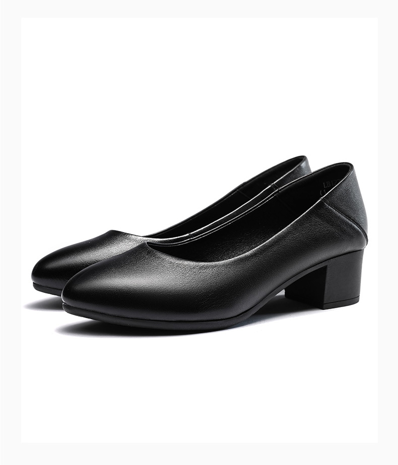 LAORENTOU Women's Shoes, Chunky High Heels, Work Shoes for Office, Shallow Round Toe Slip-On Pumps, Mom Shoes, LB12209, Black, Size 40 18