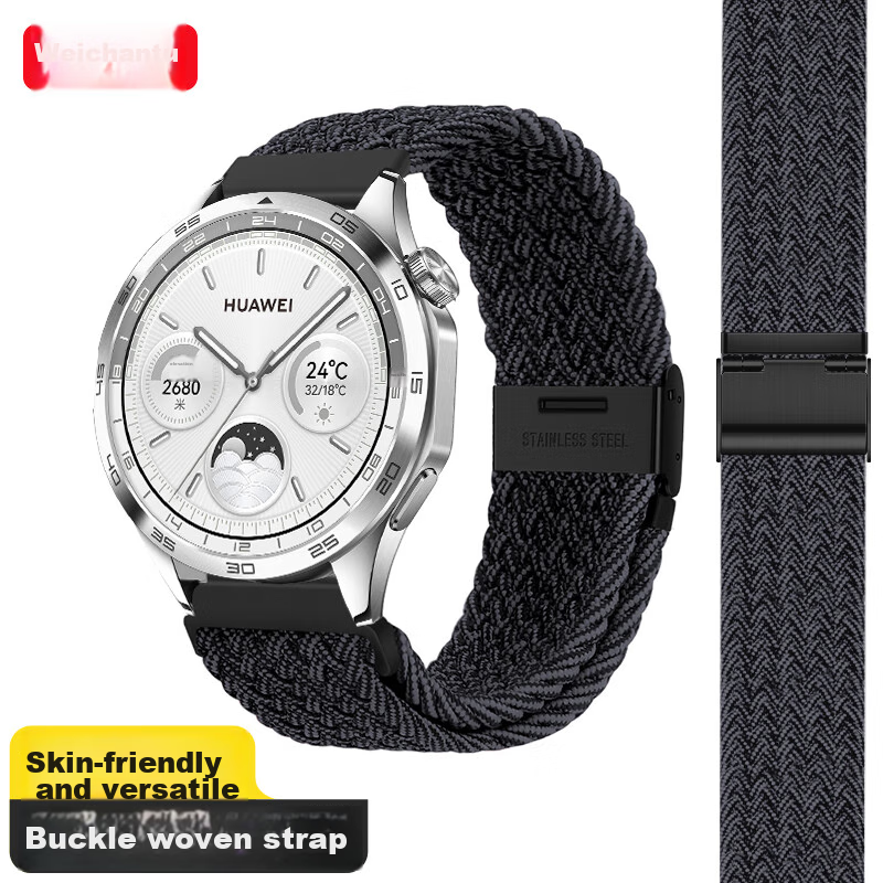 Ремешок для Huawei Watch GT 6/GT5/GT4/GT3/watch4/3pro/GT3pro/buds, нейлоновый плетеный, черный графит, 46/48 мм