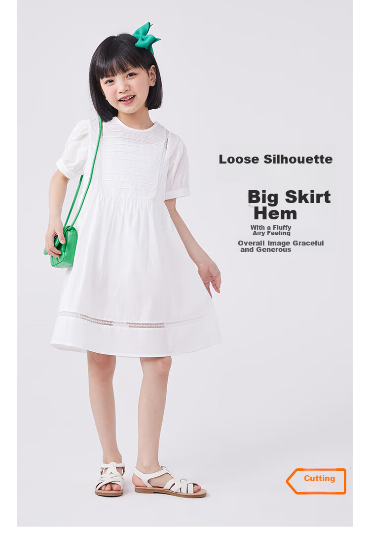 QQ DUCK Girls' Dress, Children's Summer Princess Skirt, Youth Holiday Performance Dress, White Clothing 4