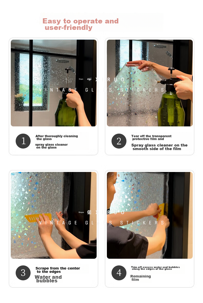 Xiruo Frosted Glass Film Privacy Opaque Bathroom Balcony Window Anti-Peeping Rainbow Glass Sticker, 60*200cm 14
