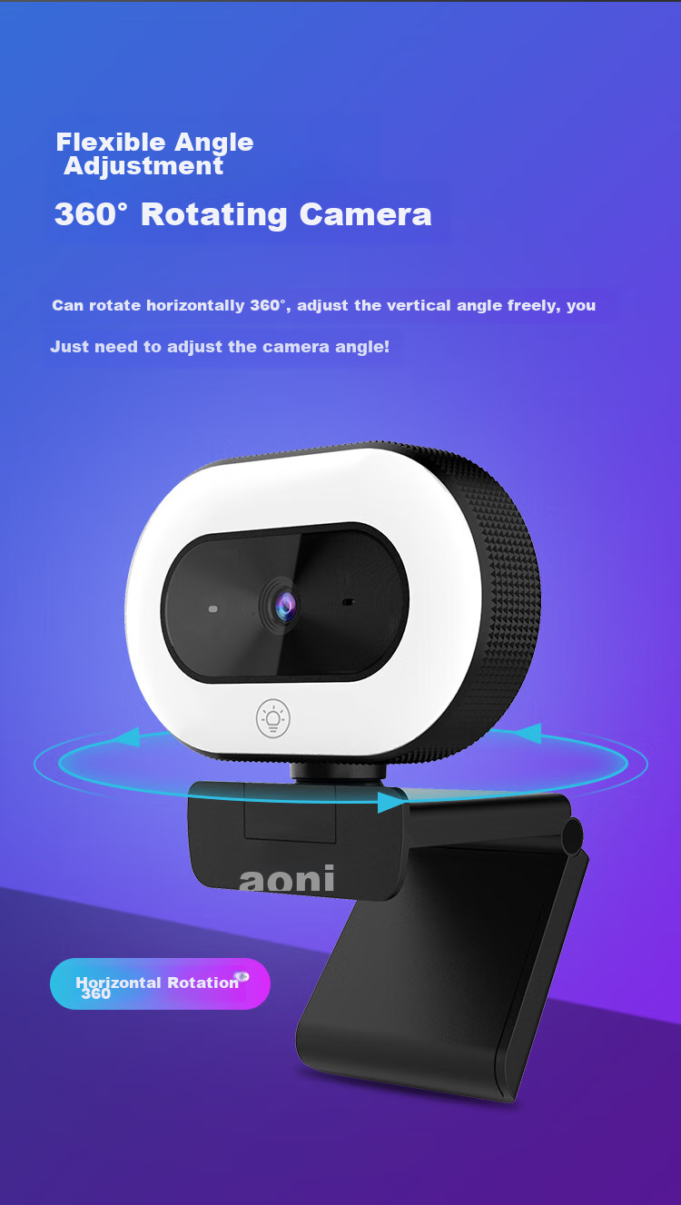 Aoni Live Streaming Camera, High-Definition Beauty Filter, Live Streaming Product Promotion, Touch Control Three-Level Fill Light, Desktop And Laptop USB Interface Plug And Play A60 9