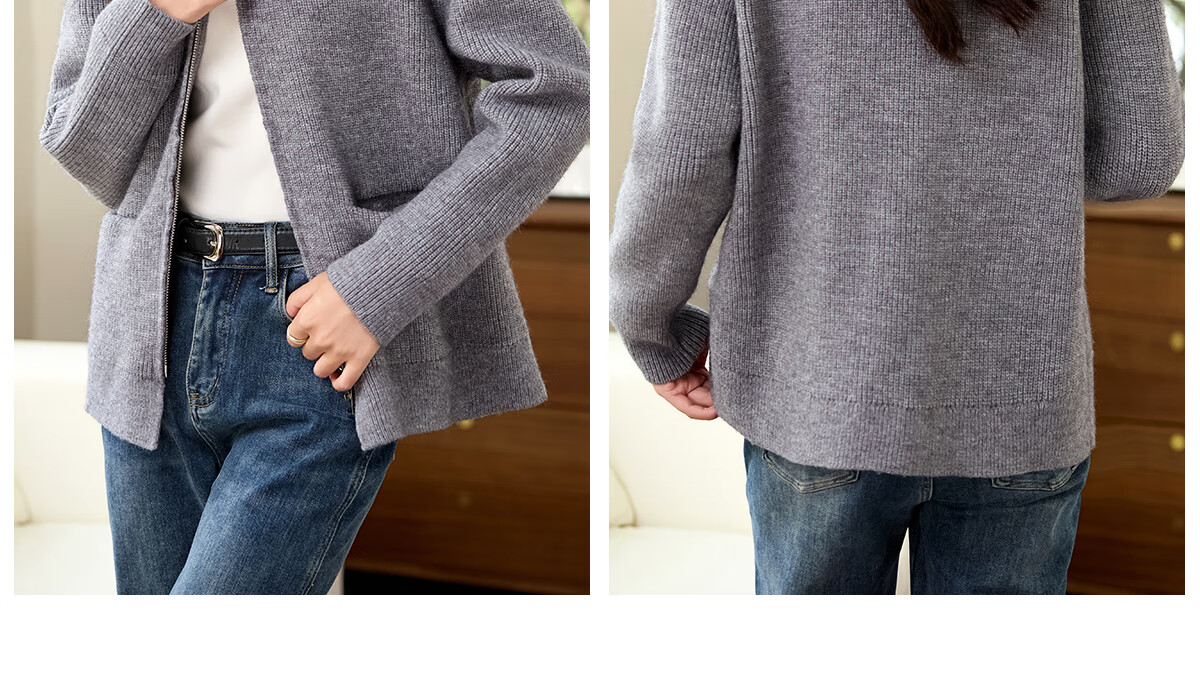 PinCai Women's Knitted Cardigan Autumn Winter Double Zipper Thickened Lapel Sweater Jacket P144Z9019 28