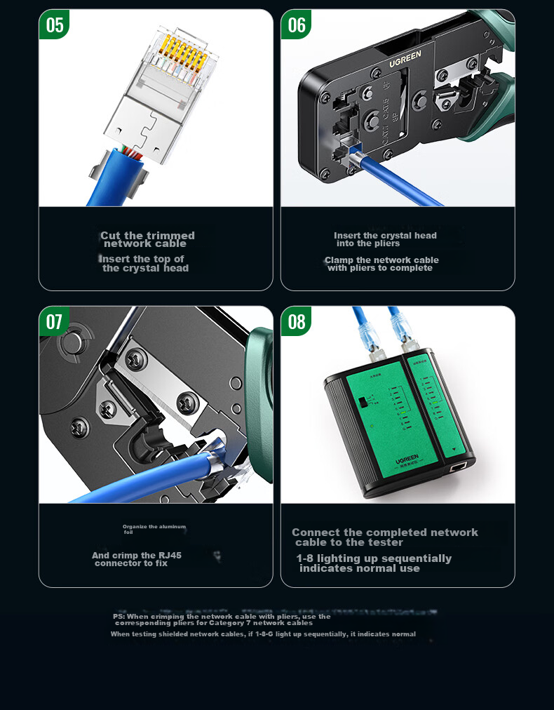 UGREEN CAT8 Shielded RJ45 Connectors, Gigabit Network Plugs, 50U Gold-Plated Professional Grade RJ45 Computer Network Cable Connectors, CAT8 Crystal Heads, 10 Pieces, 35770 20
