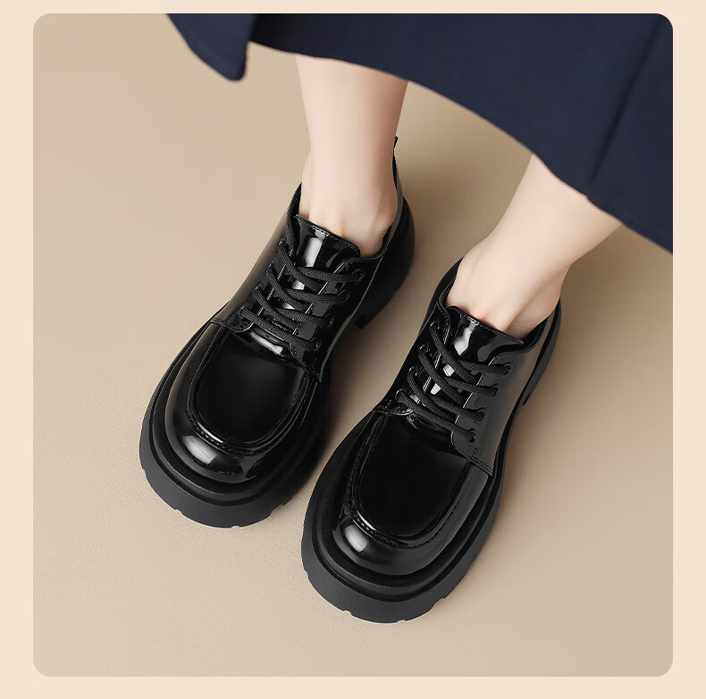 ZHR Loafers for Women, Preppy Style, Youthful Thick-Soled Flats, Soft And Cute Big-Headed Versatile Women's Shoes, PJF01, Black, Size 38 20