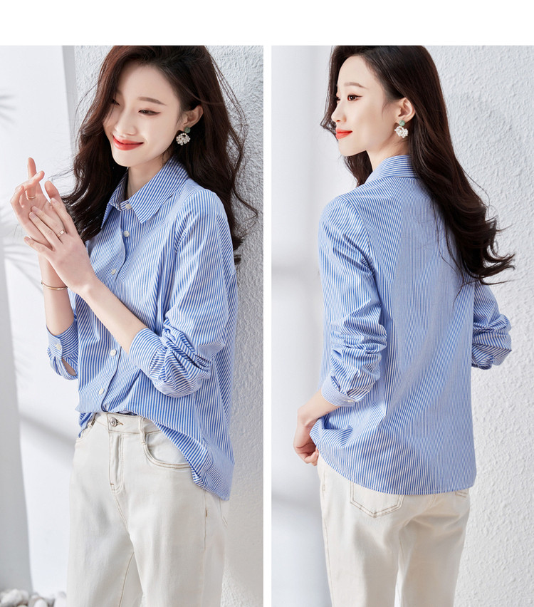 Dme [Career] Spring And Autumn Breathable Simple Lapel Shirt, Long Sleeve Fitted Blouse for Women, Top, Striped, S 15