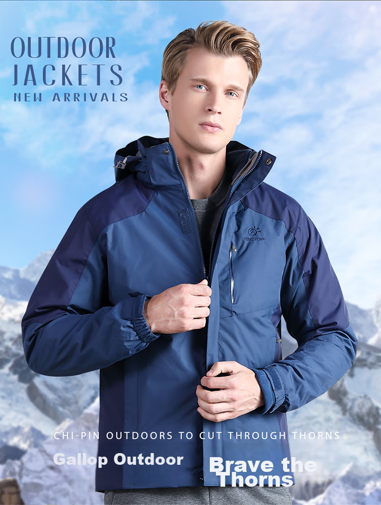 TECTOP 3-in-1 Two-Piece Men's Outdoor Jacket with Fleece Liner for Mountaineering and Skiing, Royal Blue, M 2