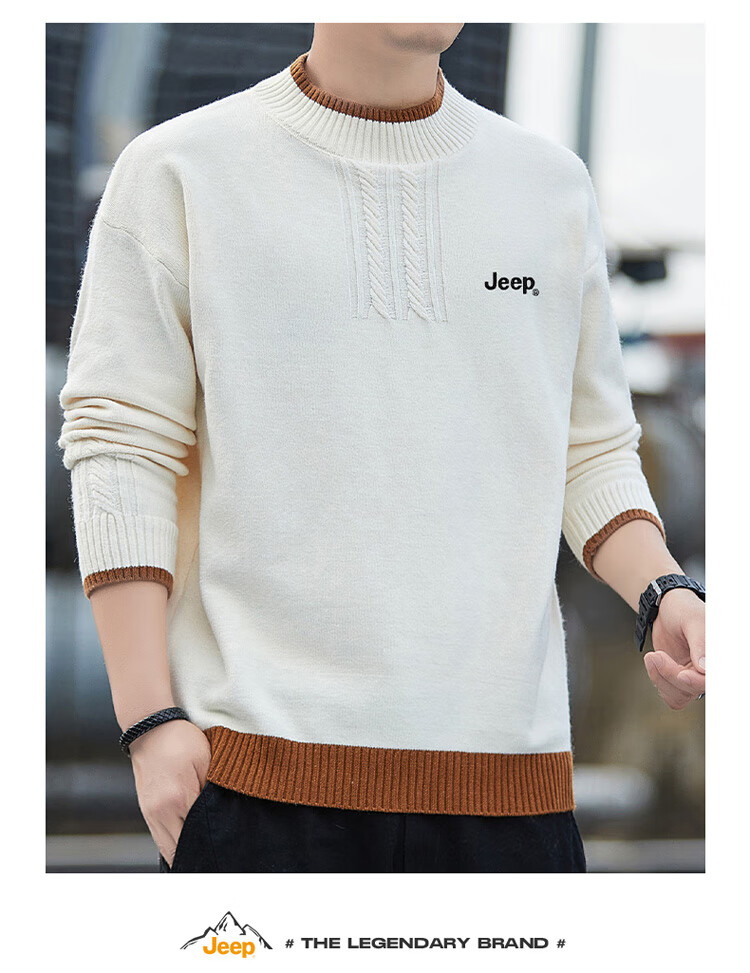 JEEP Men's Autumn Winter Warm Crew Neck Knit Sweater Khaki XL 18