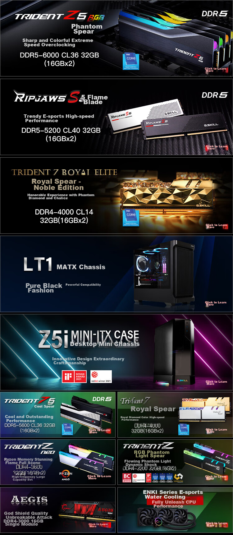 G.SKILL, 64GB (32G X 2) Kit, DDR5 6000MHz, Desktop Memory Module - Trident Z RGB Light Bar (Dark Mist Black)/C36 2